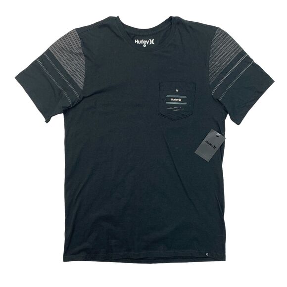 Hurley T Shirt Mens Medium Black Cotton Short Sleeve Crew Chest Pocket Work Tee - Picture 1 of 10